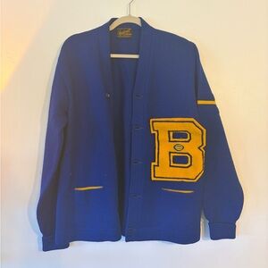 Navy blue and yellow Vintage Wool Varsity Sweater with B Patch Size Medium